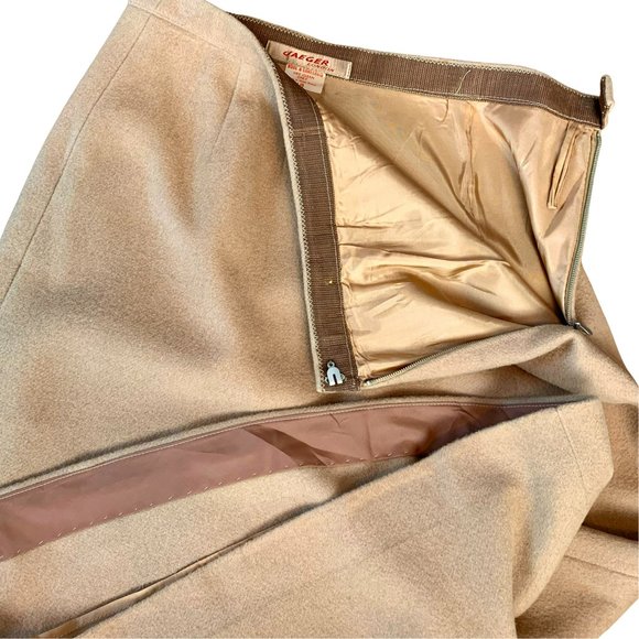 VINTAGE 50s Jaeger A-Line Wool & Camel Hair Knee Length Skirt - Picture 8 of 10